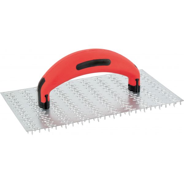 Edelputzkratzer mit rotem Bügelgriff und Kratzplatte 250 × 145 mm