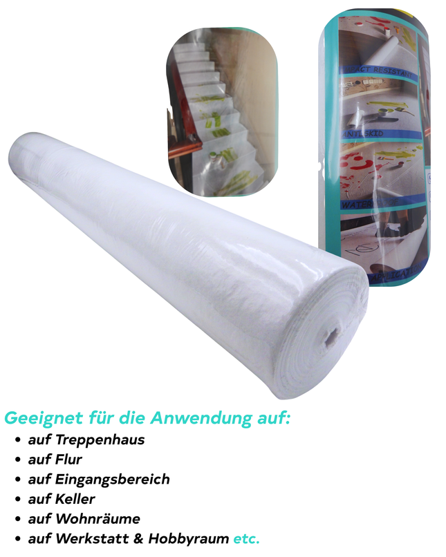 Selbstklebendes Abdeckvlies 25m x 1m | Maler- & Renoviervlies | Treppen- & Bodenschutz Stock-plasterOne