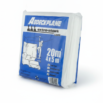 LDPE Abdeckplane extra stark 50 mµ transparent 4 x 5 m – Profi-Abdeckfolie für Maler & Bau – Frontansicht