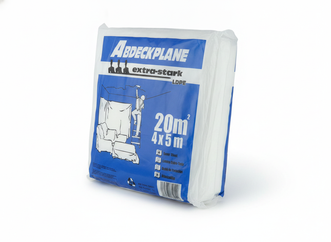 LDPE Abdeckplane extra stark 50 mµ transparent 4 x 5 m – Profi-Abdeckfolie für Maler & Bau – Frontansicht