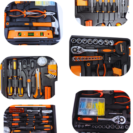 Werkzeugkoffer PlasterOne® 236-Teile Komplettset – Steckschlüsselsatz 1/4" & 3/8", Schraubendreher, Hammer, Zangen & Zubehör – Werkzeug Set im Koffer Stock-plasterOne