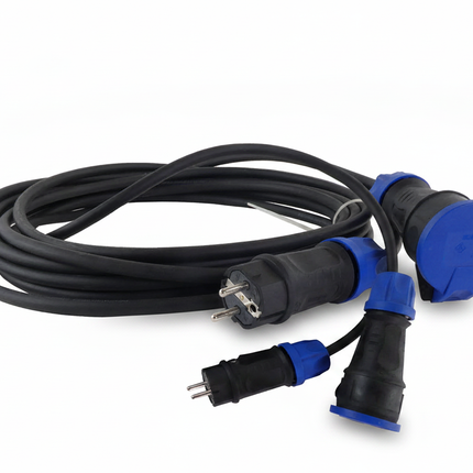 Adapterkabel CEE auf Schuko 3 x 1,5 mm² aus schwerem Gummi – passend für PFT G4/G5 / PFT / PlasterOne – Frontansicht