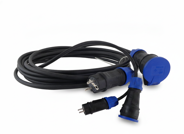 Adapterkabel CEE auf Schuko 3 x 1,5 mm² aus schwerem Gummi – passend für PFT G4/G5 / PFT / PlasterOne – Frontansicht