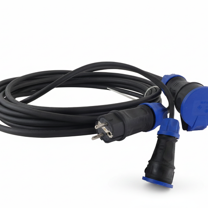 Adapterkabel CEE auf Schuko 3 x 1,5 mm² aus schwerem Gummi – passend für PFT G4/G5 / PFT / PlasterOne – Frontansicht