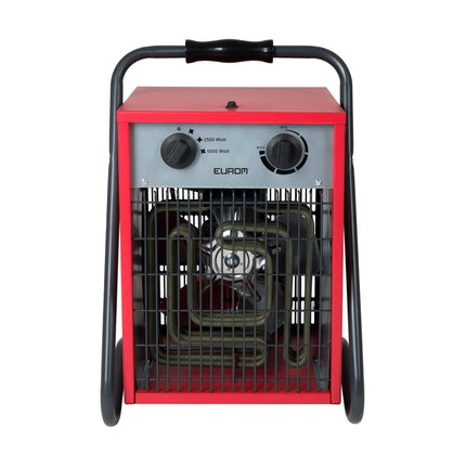 EUROM EK5001 Starkstrom-Heizlüfter 5 kW – Vorderansicht mit Drehreglern und Tragebügel