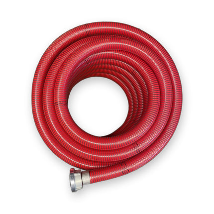Förderschlauch PU rot DN 45 – Rolle von oben mit Kupplung