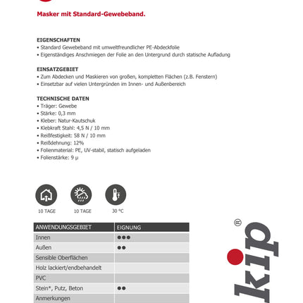 Technisches Datenblatt KIP 3833 – Gewebe-Masker blau