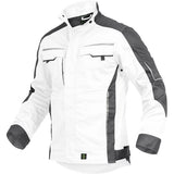 Weiß-graue Malerjacke Leibwächter Flex Line – Vorderansicht mit Brusttaschen und Reflektoren