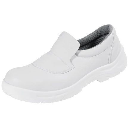 Weißer Sicherheits-Slipper S2 von links – Mikrofaser, Stahlkappe