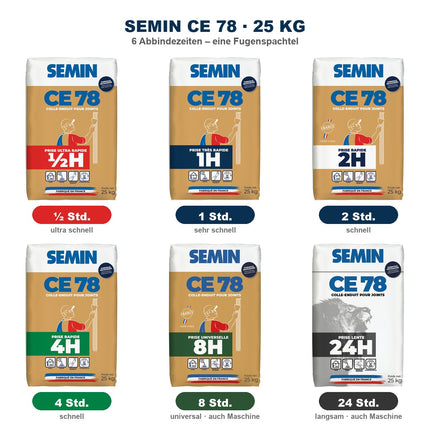 SEMIN CE 78 Fugenspachtel 25 kg in sechs Abbindezeiten: ½, 1, 2, 4, 8 und 24 Stunden